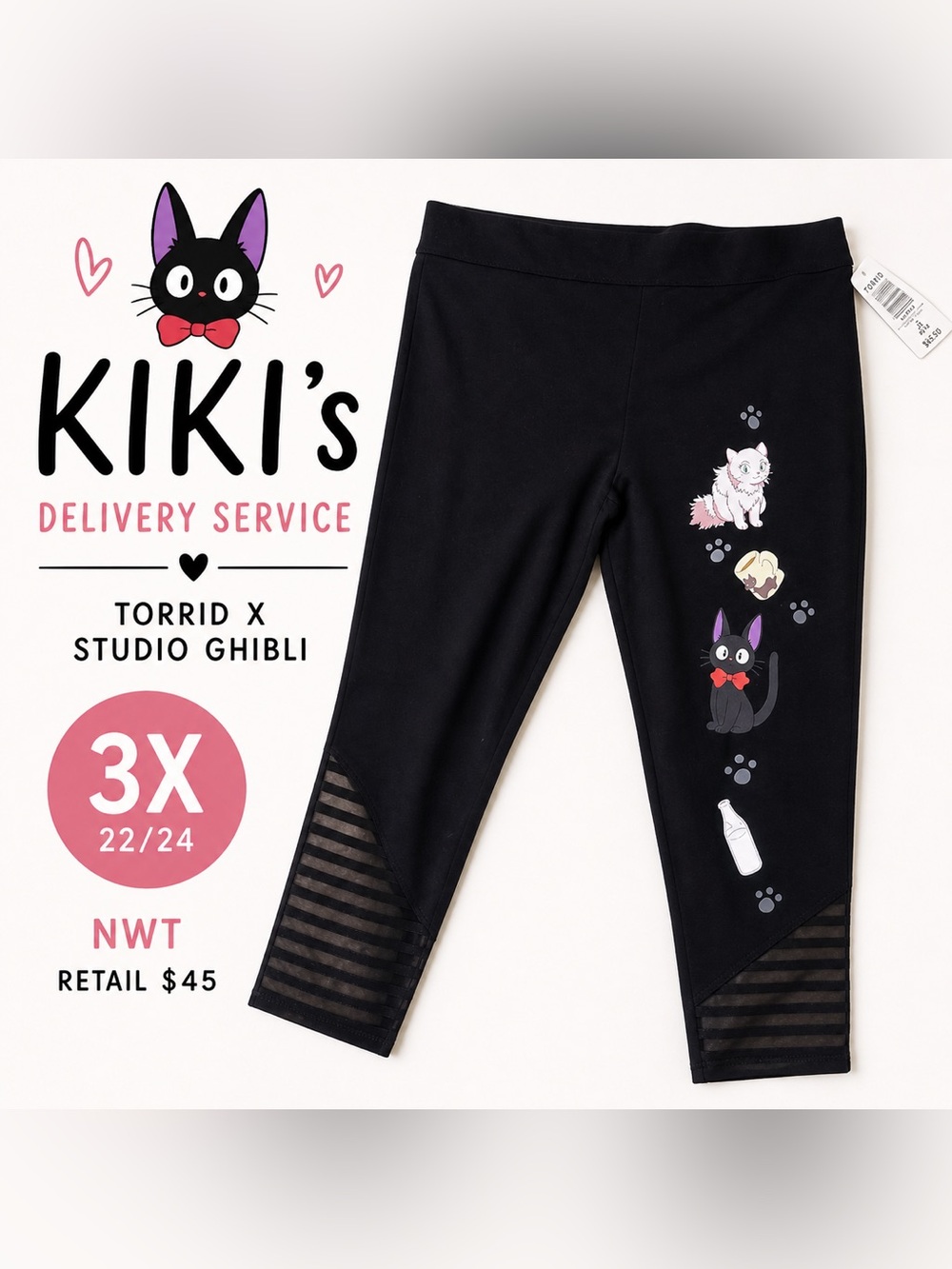 Torrid Kiki’s Delivery Service Leggings 3X Studio Ghibli Black Anime Cat Jiji